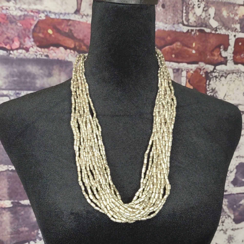 Artisan Crafted Multi Strand Silver Bead Necklace